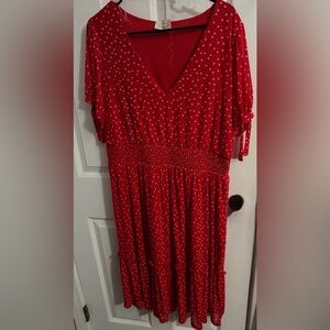 Red V-Neck Smocked Waist Maxi Dress with White Starlet Print
